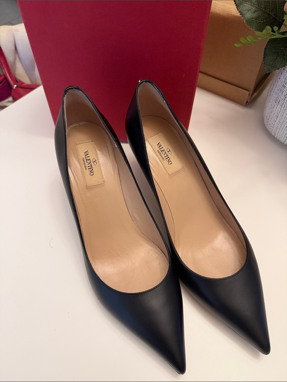 Valentino Black Pointed Toe Leather Pumps